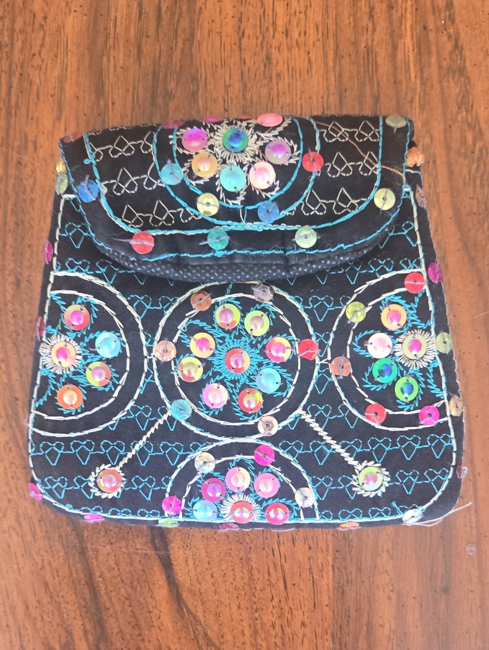 Black Sequin-Embellished Mini Crossbody Bag